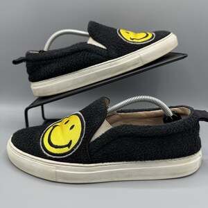 Joshua Sanders Italy Smiley Face Wink Black Sneakers Slip On Shoes Womens 39
